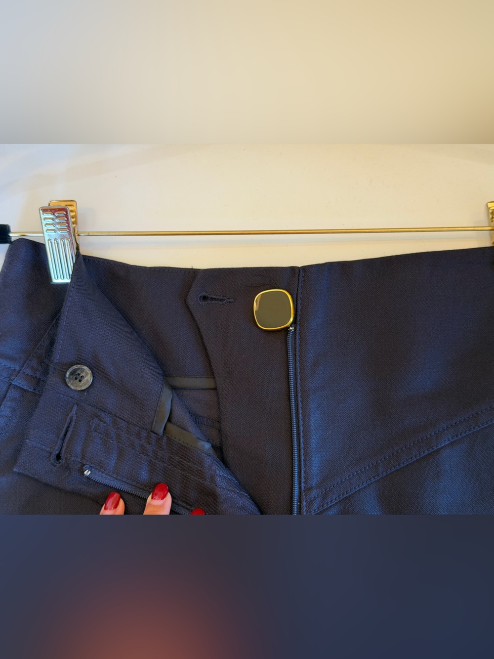 [New] Sandro Navy Skirt with Gold-Tone Clip Accent